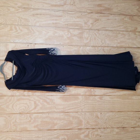 Mac Duggal Navy One Shoulder Jeweled Cuff Drape Jersey Maxi Dress Size 10 #12231 - Picture 4 of 9